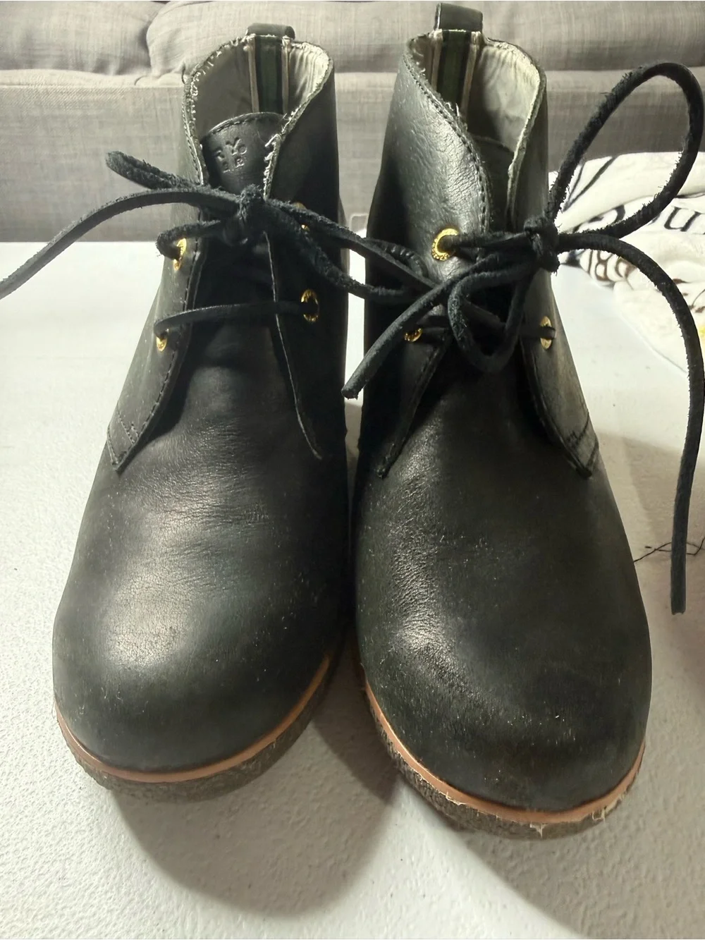 Sperry Top-Sider Black Leather Wedge Ankle Boots Lace Up Chukka Women’s Sz 9